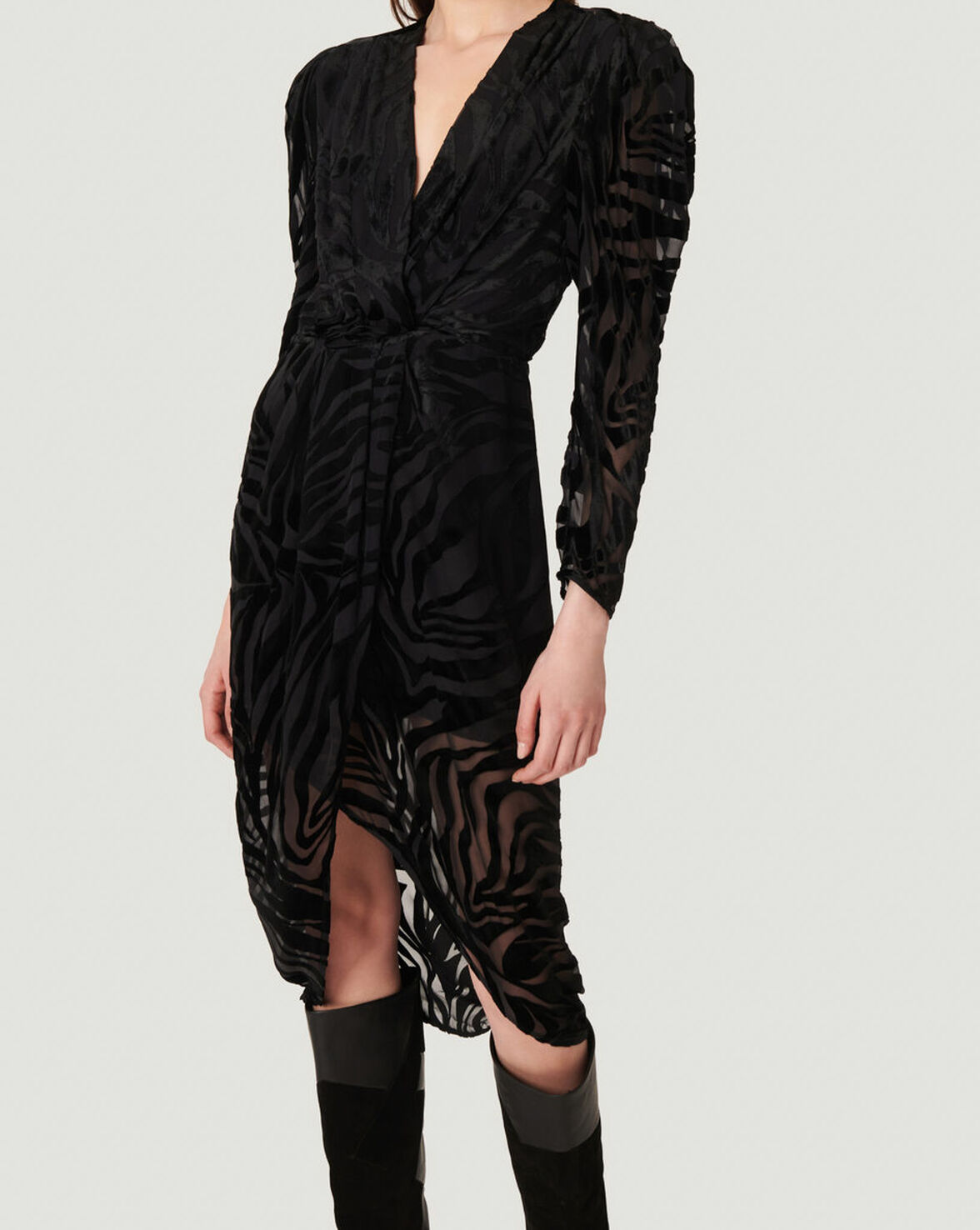 NERVEZ ZEBRA PRINT VELVET MIDI DRESS image number null